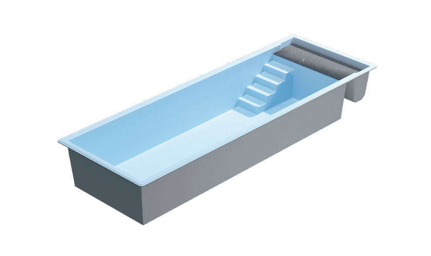 Vue 3D de la grande piscine coque Divine 100, modèle de 10 mètres.