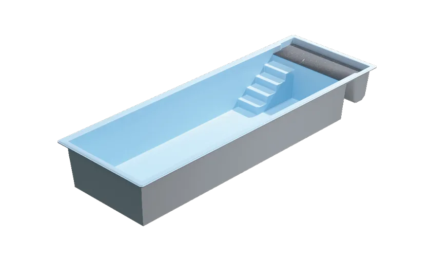 Vue 3D de la grande piscine coque Divine 100, modèle de 10 mètres.
