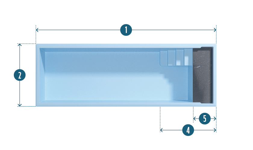Plan technique de la piscine Divine 100 (10,00 m x 4,20 m).