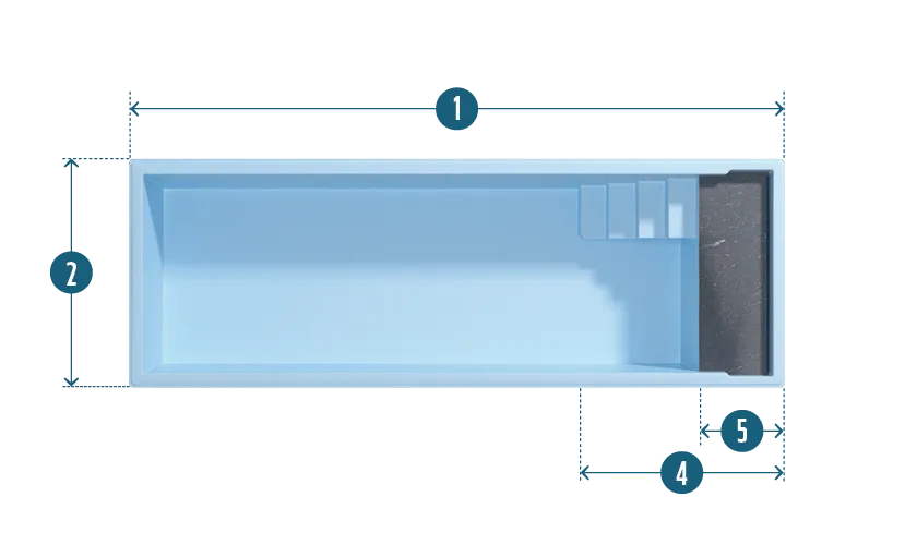 Plan technique de la piscine Divine 100 (10,00 m x 4,20 m).