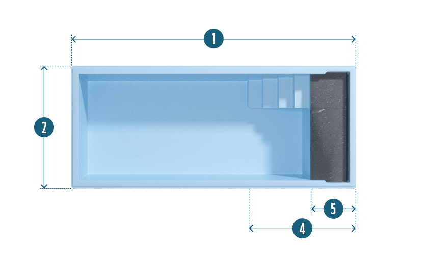 Plan technique de la piscine Divine 80 (8,00 m x 4,20 m).