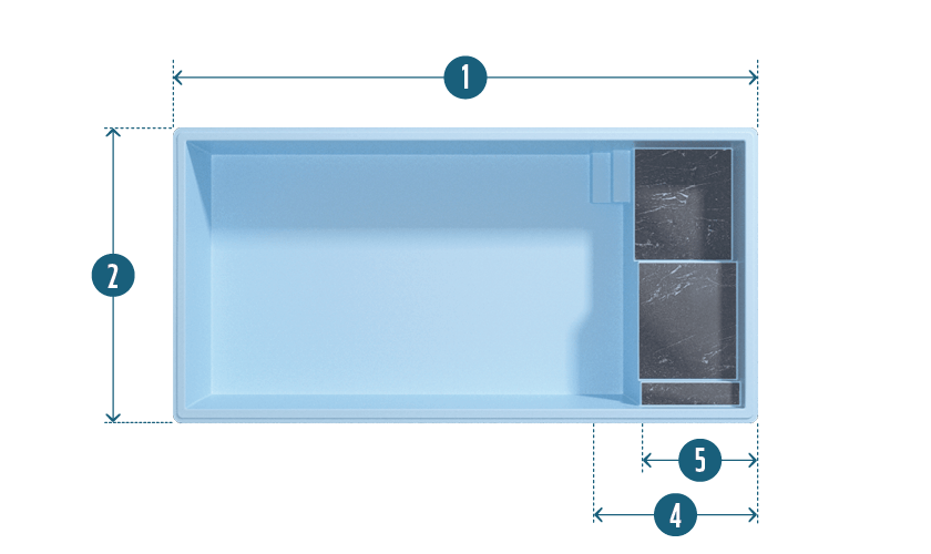 Plan technique de la piscine Etonnante 85 (8,50 m x 3,70 m).