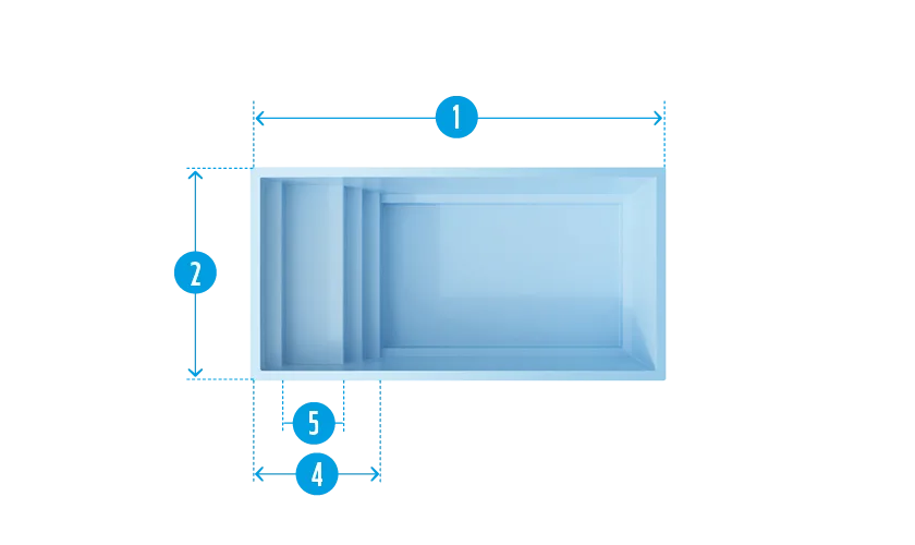 Plan technique de la piscine Extra 45 (4,50 m x 2,15 m).