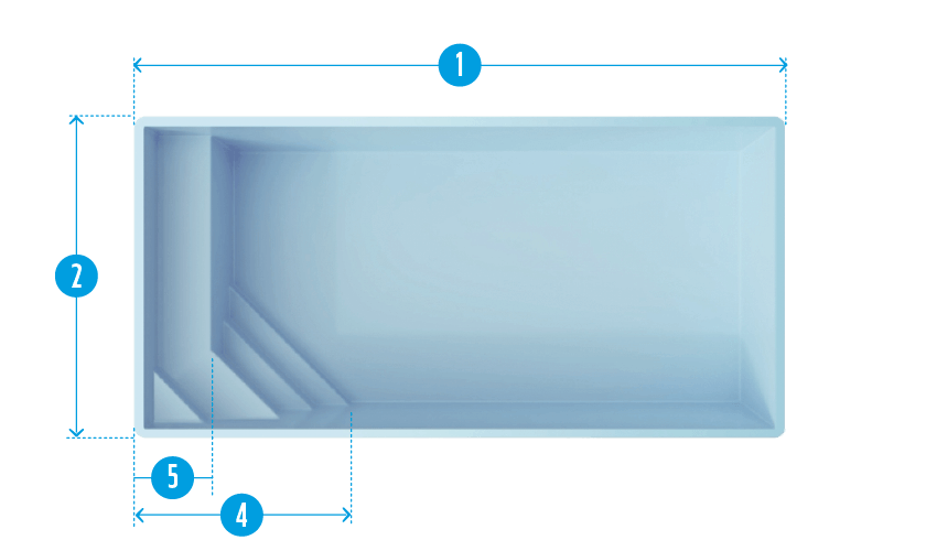 Plan technique de la piscine Levant 8 (8,00 m x 4,00 m).