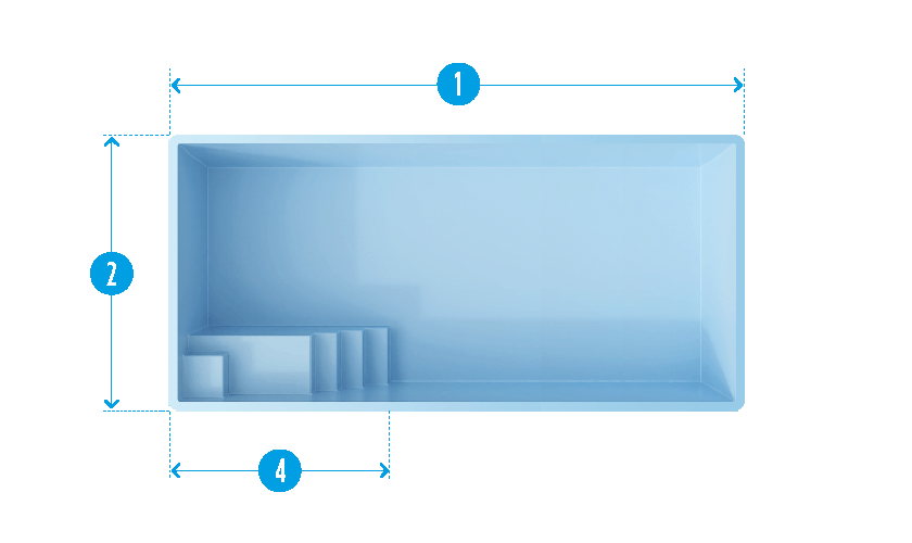 Plan technique de la piscine Callelongue (5,70m x 3,20m).