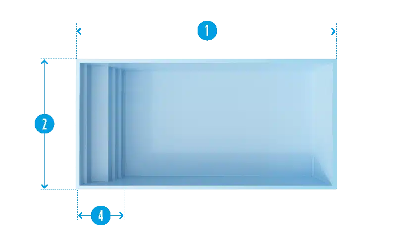Plan technique de la piscine Inizan (7,30 m x 3,30 m).