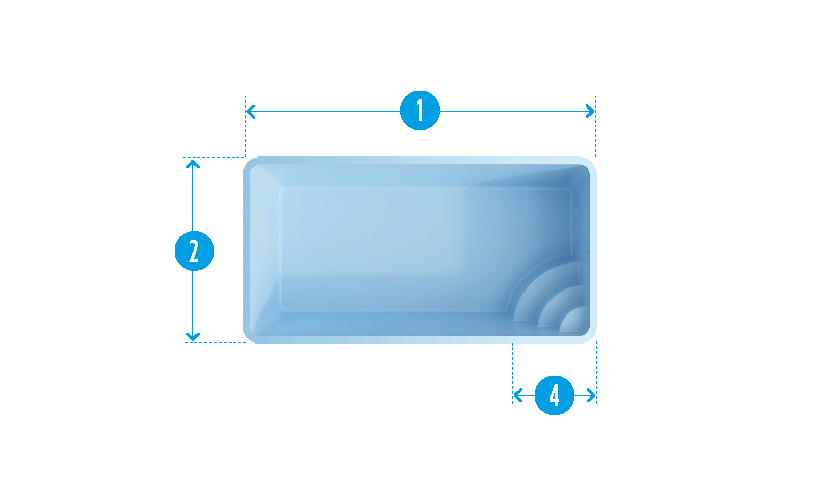 Plan technique de la piscine Méjean (7,50 m x 3,50 m).
