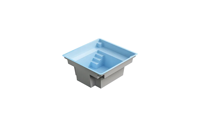 Vue 3D de la piscine coque Mini-Carré, bassin carré de 4 mètres.