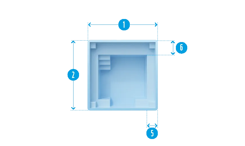Plan technique de la piscine carrée Mini-Carré (4,00 m x 4,00 m).