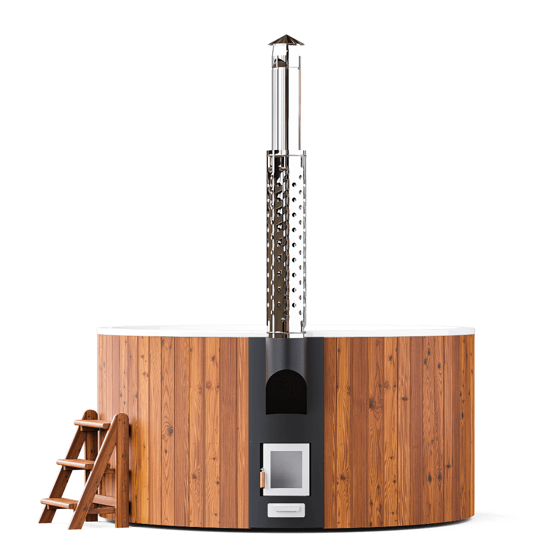 Bain nordique familial Premium Elite 220 Hot Tub pour 6 à 8 personnes avec poêle interne inox et habillage bois thermotraité.