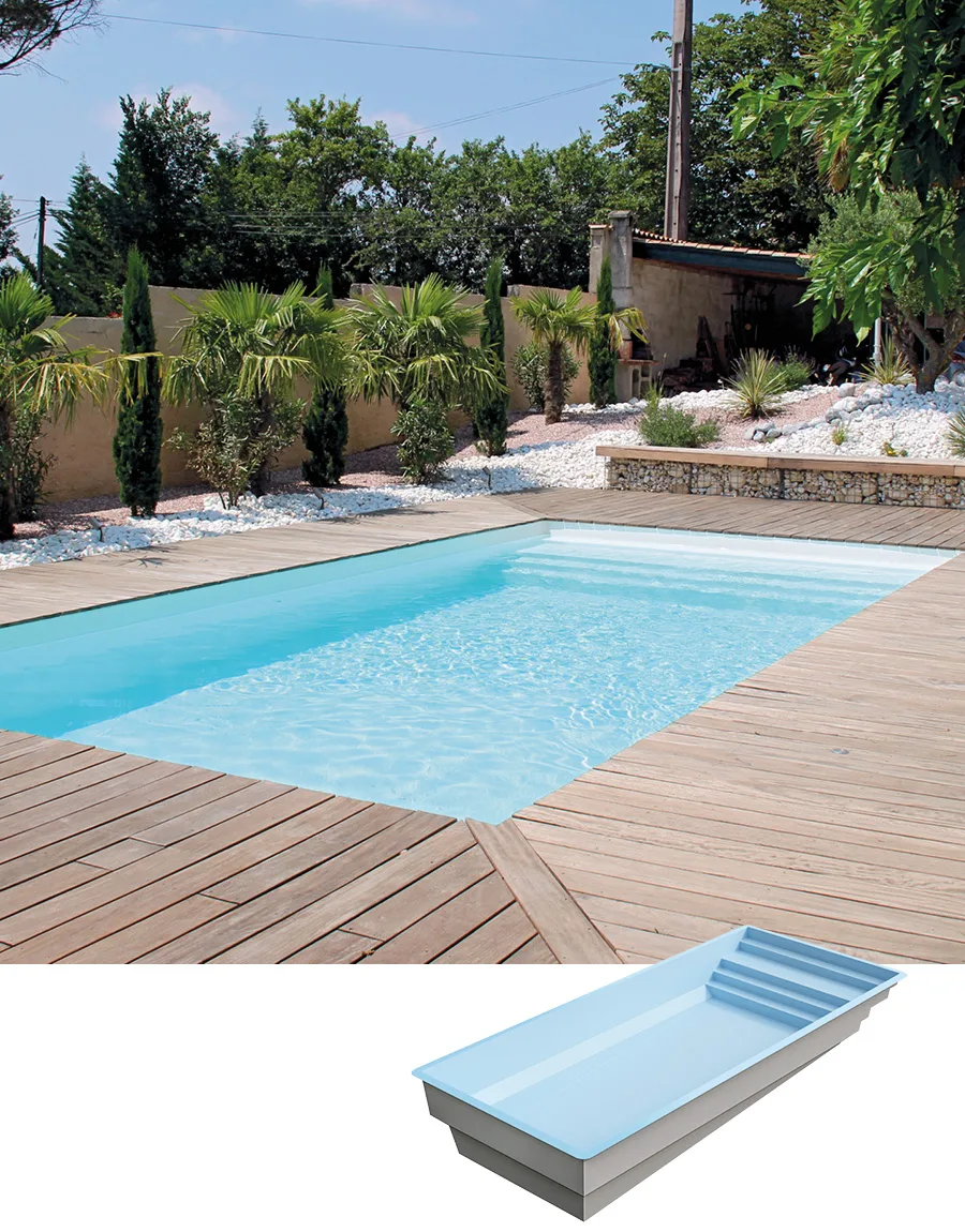 Piscine coque Élégance XL – bassin 10×4,15 m avec fond incliné progressif