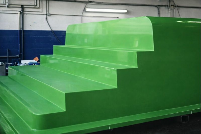 Moule de précision pour la fabrication d'une piscine coque polyester en usine.