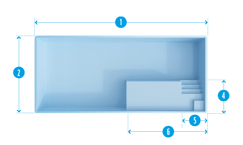 Plan technique coté de la piscine coque Carry Plage montrant les dimensions de 10m x 4,20m et la zone de plage.